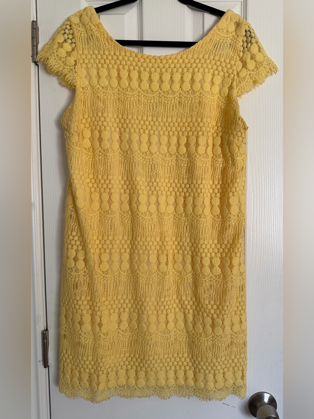 Yellow Lace Cap-Sleeve Shift Dress   Fits 14